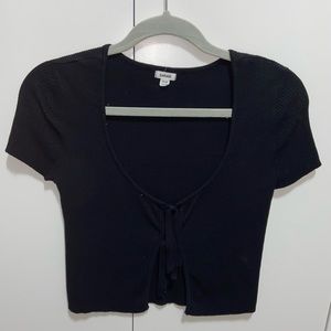 Black Short Sleeve Tie Up Cardi